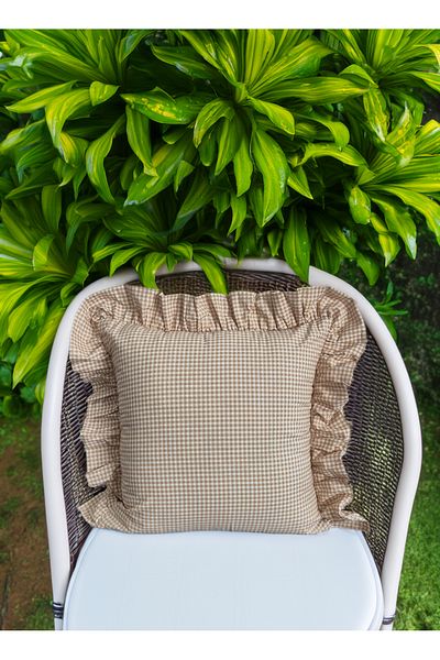 ASDİVA Melma Potikareli Ruffled 100% Cotton Throw Pillow Case - Brown 45X45 cm