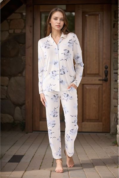 Pierre Cardin Set de pijamale crem din bumbac, 2 bucăți, pentru femei, LL.PC88.K83.D01