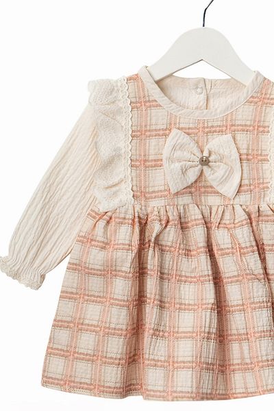 minuma Baby Girl Ribbon Detailed Plaid Patterned Dress 9/24 Months