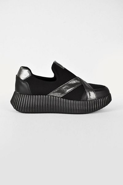 birizmoda Women's Glitter Cross Strap High Sole Sneaker Shoes - Black