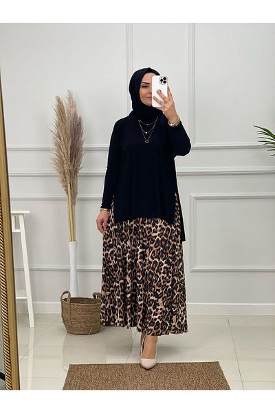 NİSUM MODA Σετ με φούστα με μοτίβο λεοπάρ