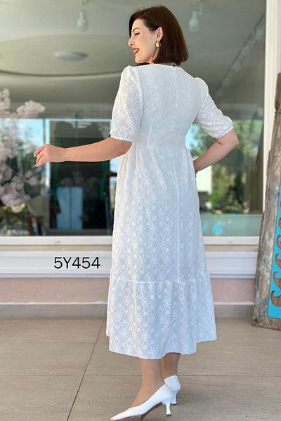 İnce Topuk Front Buttoned Scalloped Dress 5Y454