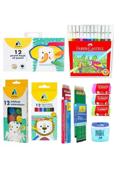 Fatih Adel 12'Li Kuru Boya + Sulu Boya + Pastel Boya + Keçeli Kalem + Kurşun ...