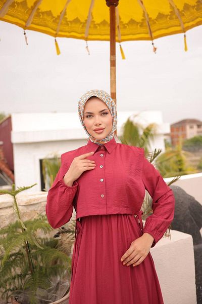 modayaselam Strawberry Fabric Vest Hijab Dress