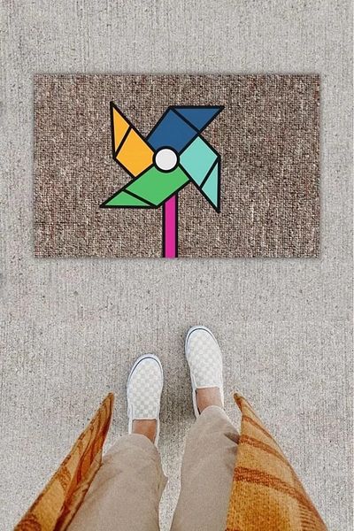 Mu Art Ahşap Digital Printing Decorative Wind Vane Gray Door Mat K-1287
