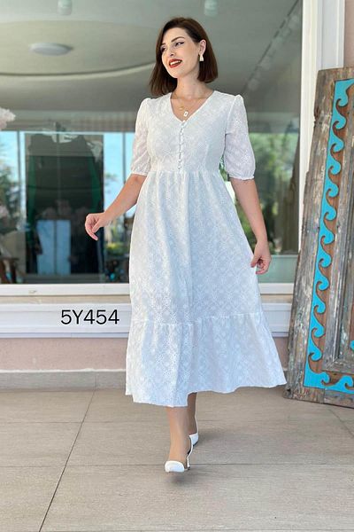 İnce Topuk Front Buttoned Scalloped Dress 5Y454