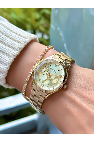 Ferrucci ساعة يد نسائية بسوار فولاذي 3 ATM مقاومة للماء مع ضمان لمدة عامين عل...