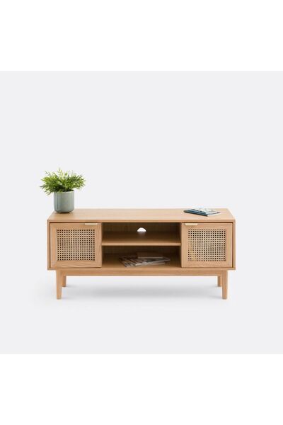 WoodenDecoration01 PureCasa TV Ünitesi – Hasır Detaylı