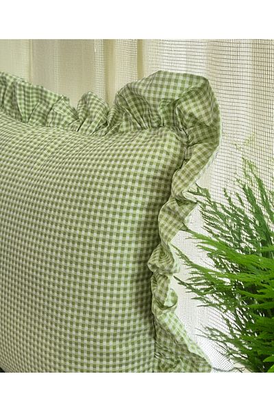 ASDİVA Melma Potikareli Ruffled 100% Cotton Throw Pillow Case - Green 45X45 cm
