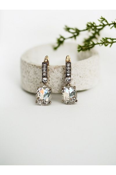 FAYRA ACCESSORIES Crystal Stone Oval Earrings
