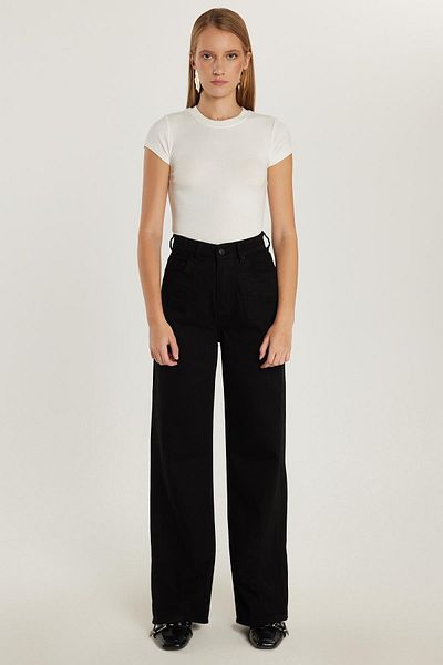 Tudors Women's Regular Fit 100% Cotton Wide Leg Black Jean Jeans