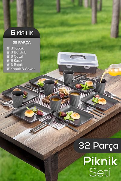 Vienev 32 Piece Portable Picnic Set for 6 People - Anthracite with Storage Box