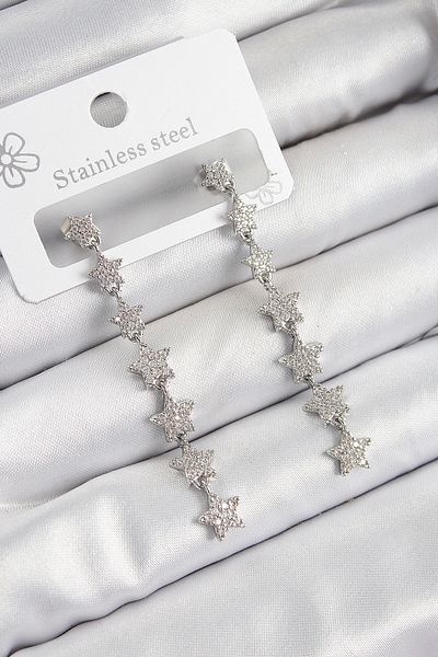 Clariss Brass Zircon Stone Dangle Star Model Silver Color Women's Earrings