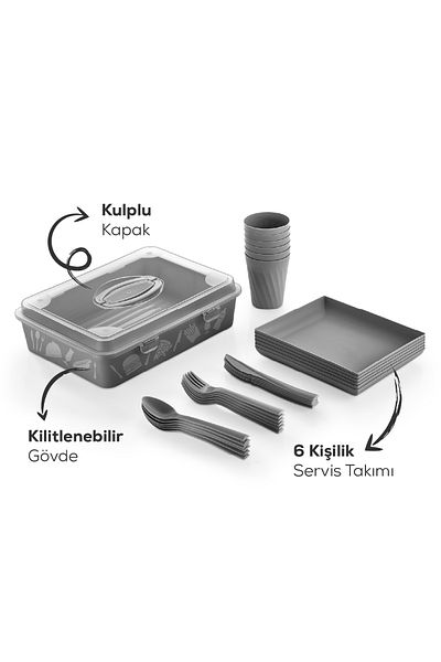 Vienev 32 Piece Portable Picnic Set for 6 People - Anthracite with Storage Box