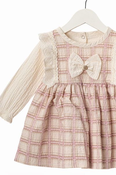 minuma Baby Girl Ribbon Detailed Plaid Patterned Dress 9/24 Months