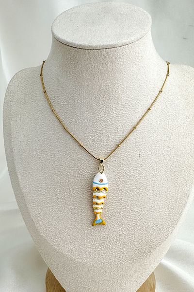 Modex Steel Ball Chain Enameled Fish Bone Necklace (45cm)