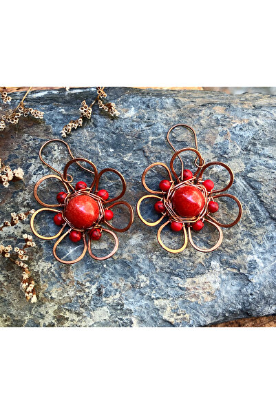 MODA Ceyt Taşlı El Yapımı Bakır Tel Sarma Küpe