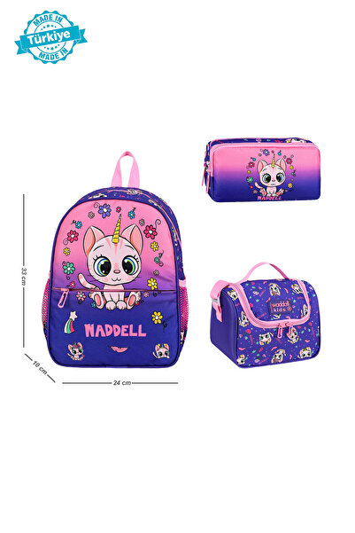 Royal Glow حقيبة مدرسية للأطفال على شكل قطة أرجوانية مع حقيبة غداء حرارية وحا...