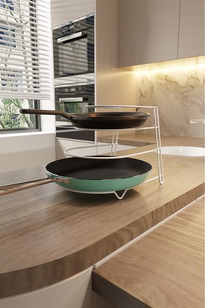 Suntel Pan Organizer - Kitchen Shelf and Organizer White