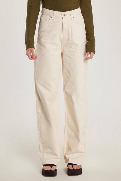 Tudors Women's Regular Fit 100% Cotton Wide Leg Beige Jean Jeans