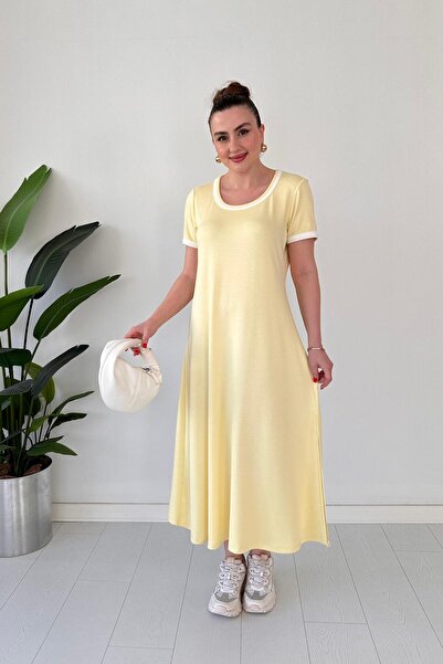 MaziButik Round Neck Modal Dress Yellow