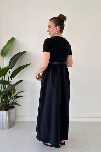 MaziButik Rochie din poplin cu fusta cu centura neagra