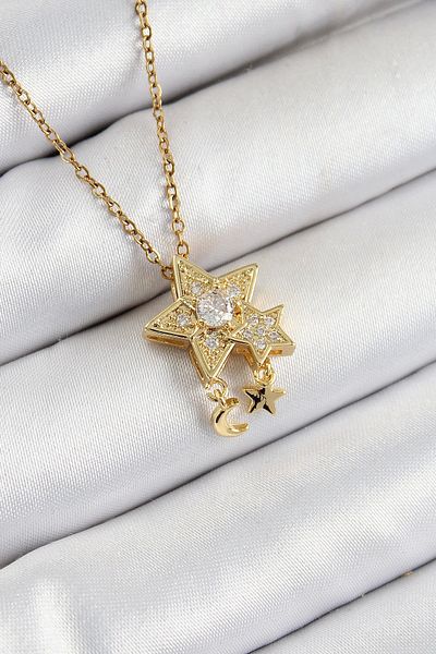 Clariss 316L Steel Zircon Stone Dangle Star Model Gold Color Women's Necklace