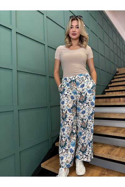 AYHAN Pantaloni largi de damă cu model floral cu buzunare