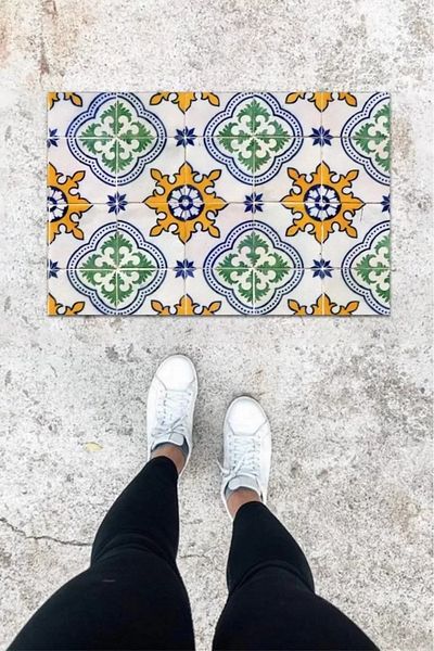 Mu Art Ahşap Digital Printing Green Tile Pattern Door Mat K-1064
