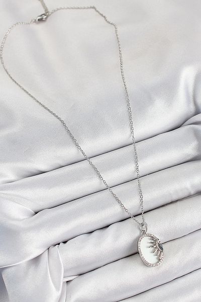 Clariss 316L Steel Zircon Stone Half Sun Model Silver Color Women's Necklace