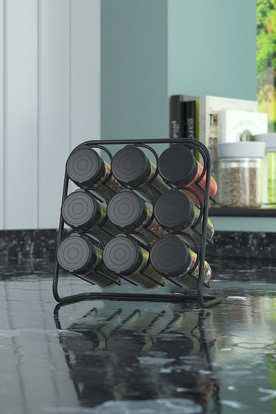 Tekno-tel Teknotel Metal 9-Piece Spice Stand 9 Pieces Glass Spice Salt Shaker Mat Black Mg025