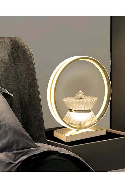 Moonlight Lighting Modern LED Table Lamp Model 3302 - LED Desk Lamp with Round Gold and Luxury Acrylic Design