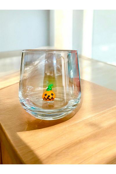nazarboncuğu Single Glass Cup Handmade Glass Cup with Christmas Tree Pumpkin, Cow, Snowman, Ghost Figure