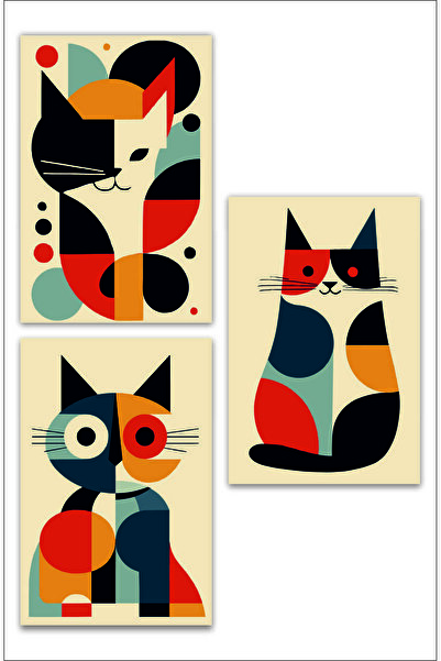 UNT Tablou cu imprimare UV MDF cu artă geometrică abstractă a pisicii 20 X 30 CM