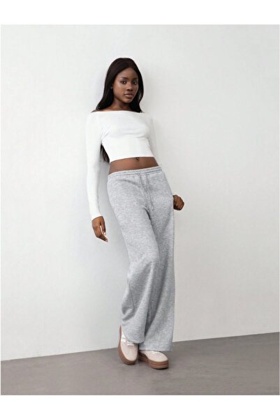 LOSSİA KOPYA - Γυναικείο γκρι φαρδύ παντελόνι φόρμας μεγάλου μεγέθους, υψηλής...