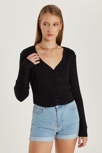 Tudors Women's Slim Fit Slim Fit Modal Fabric Long Sleeve Boat Neck Black Cardigan