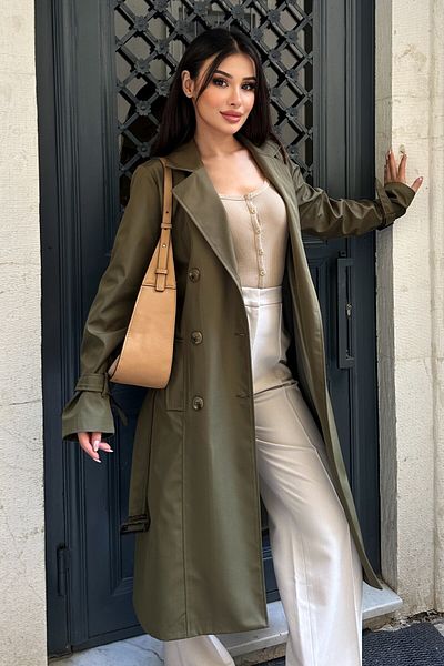 moda armanc Double Breasted Collar Trench Coat - 9270