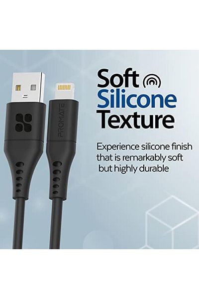 Promate كابل USB-A إلى Lightning، كابل شحن متين 2.4 أمبير من USB-A إلى Lightning مع بيانات بسرعة 480 ميجابت في الثانية