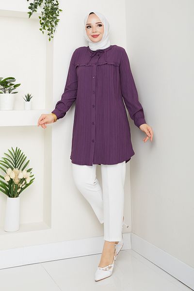 Pamuk Butik Women's Collar Detailed Ruffled Robe Shirt