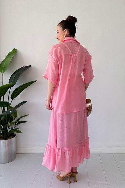 MaziButik Σετ Πουκάμισο Φούστα Ροζ