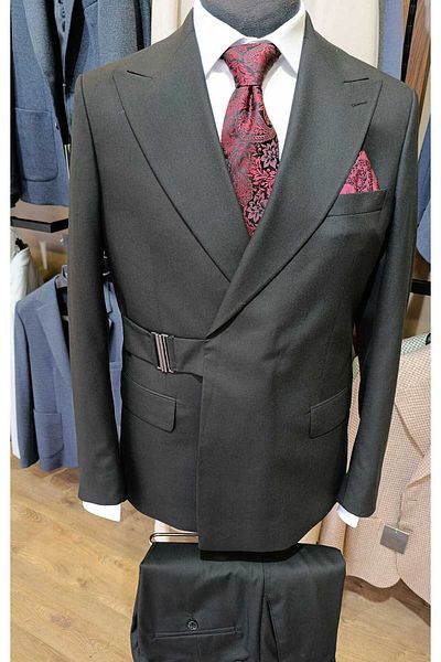 Ted Davıd Black Double Breasted Suit with Belt Closure