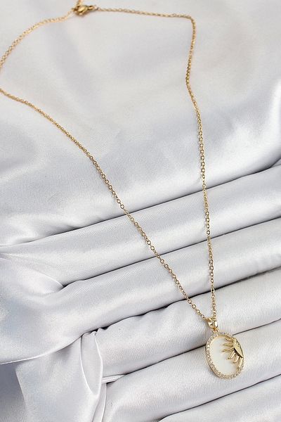 Clariss 316L Steel Zircon Stone Half Sun Model Gold Color Women's Necklace