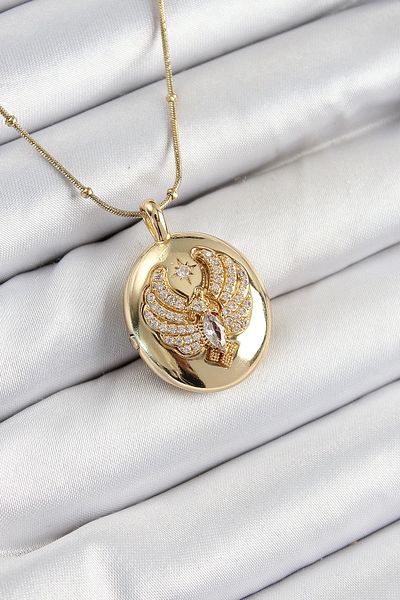 Clariss 316L Steel Chain Openable Phoenix Model Zircon Stone Gold Color Women's Necklace
