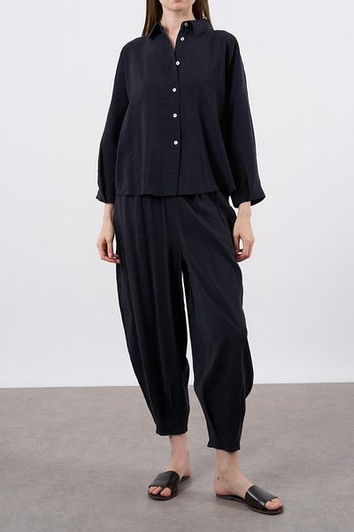 Suzi Women's Black Color Oversize Shirt Shalwar Trousers Set 50957