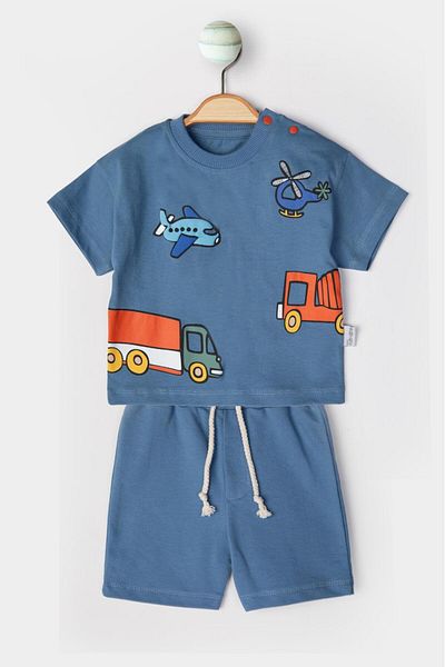 baby flamindo Baby Flamindo Summer Truck & Airplane Relief Printed Shorts Baby Boy Set