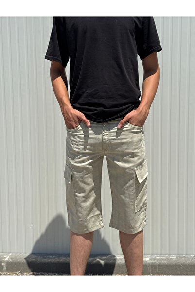 Valensco Erkek Keten Kargo Cepli Şort Kapri