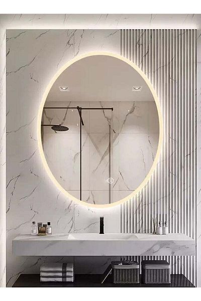 Taimi Oval Bathroom Mirror with LED Side Lighting and Touch Control 80 x 60 cm