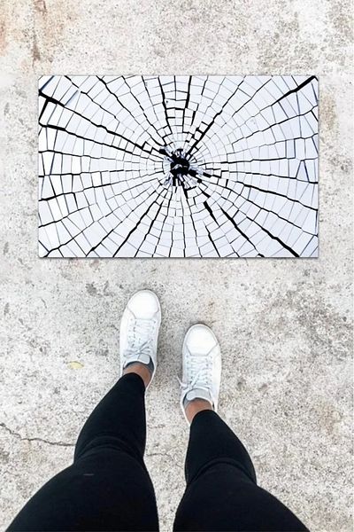 Mu Art Ahşap Digital Printing White Broken Glass Pattern Door Mat K-1046