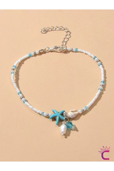 Cinderella Pearl Stone Seashell Adjustable Anklet - Starry Miyuki Beaded Anklet Beach Jewelry