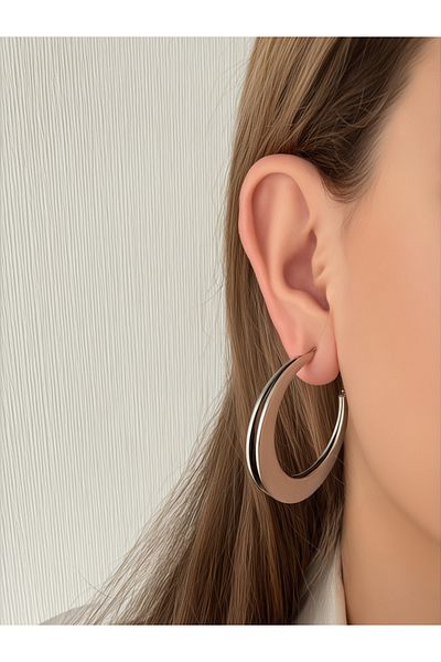 Quella Takı Tarnish Steel Ring Moon Model Silver Plated Protected Earrings